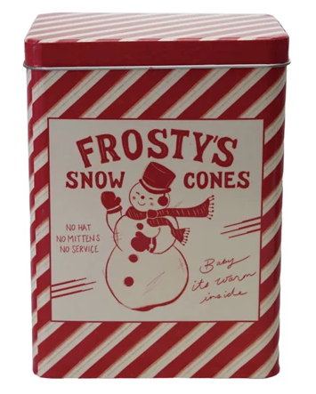 Decorative Metal Box with Vintage Snowman Image & Lid