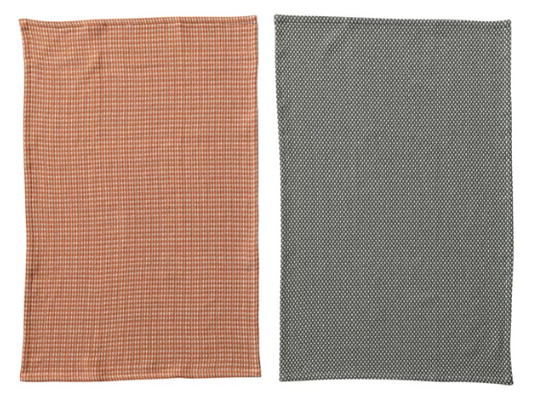 Woven Cotton Dobby Tea Towels, Orange & Charcoal