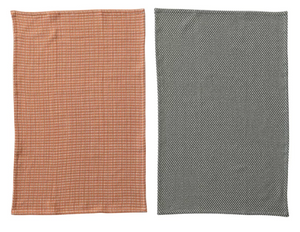 Woven Cotton Dobby Tea Towels, Orange & Charcoal