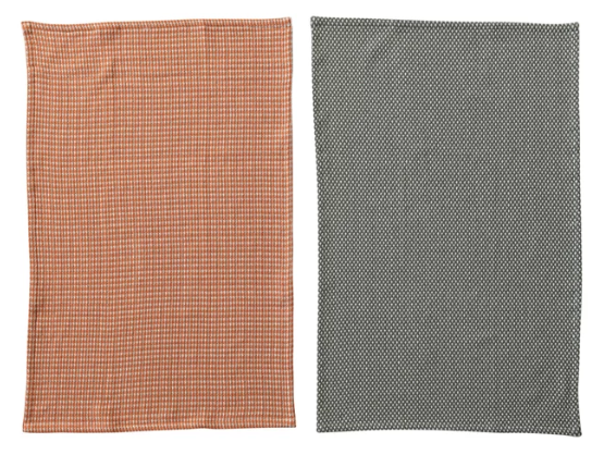 Woven Cotton Dobby Tea Towels, Orange & Charcoal