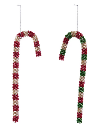 Beaded Candy Cane Ornament with Stripes, 2 Colors