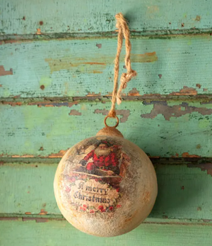 Merry Christmas Santa 6" Metal Ball Ornament