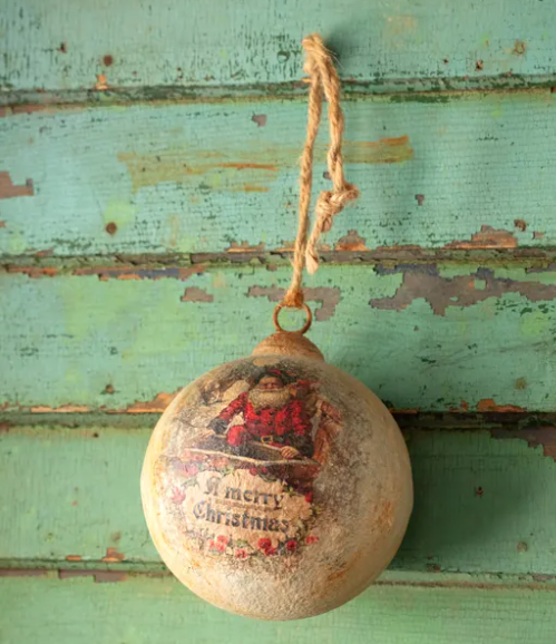 Merry Christmas Santa 6" Metal Ball Ornament