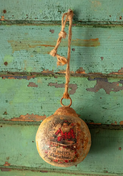 Merry Christmas Santa 4" Metal Ball Ornament
