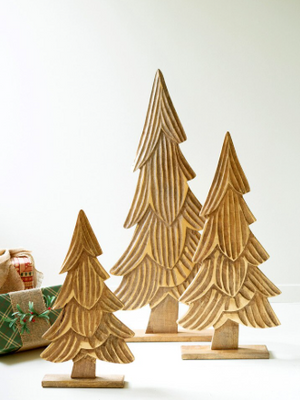 Carved Natural Mango Wood Christmas Trees