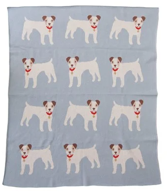 Cotton Knit Baby Blanket w/ Dogs