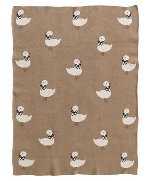Cotton Knit Baby Blanket w/ Ducklings