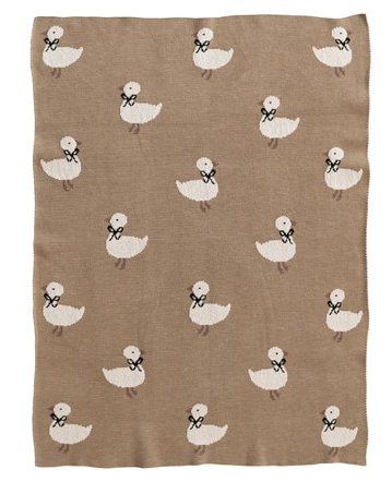 Cotton Knit Baby Blanket w/ Ducklings