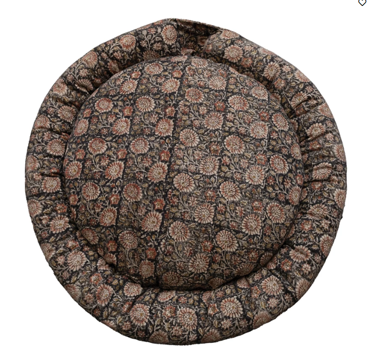 Cotton Slub Printed Pet Bed w/ Removable & Washable Cover