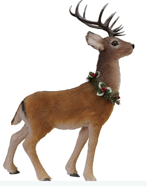 Foam & Faux Fur Deer with Wreath, Multi Color