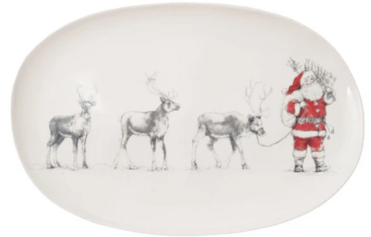 Oval Stoneware Serving Platter with Santa Leading Reindeer Image 16 1/2"L