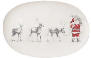 Oval Stoneware Serving Platter with Santa Leading Reindeer Image 16 1/2"L
