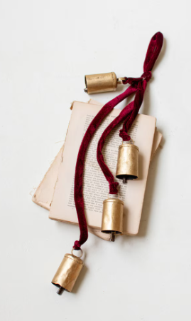 Metal Christmas Bell Cluster with Velvet Rope