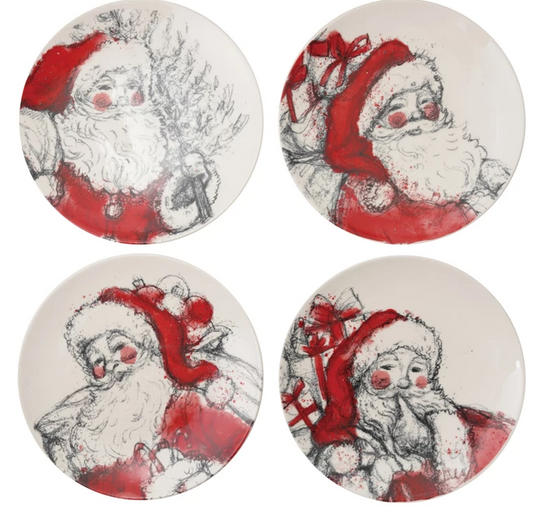 8" Stoneware Plate with Santa Image, Red, Black & White, 4 Styles