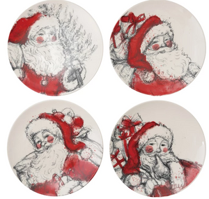 8" Stoneware Plate with Santa Image, Red, Black & White, 4 Styles