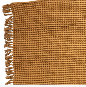 Waffle Weave Throw with Fringe, Tied with Kraft Paper & Tape