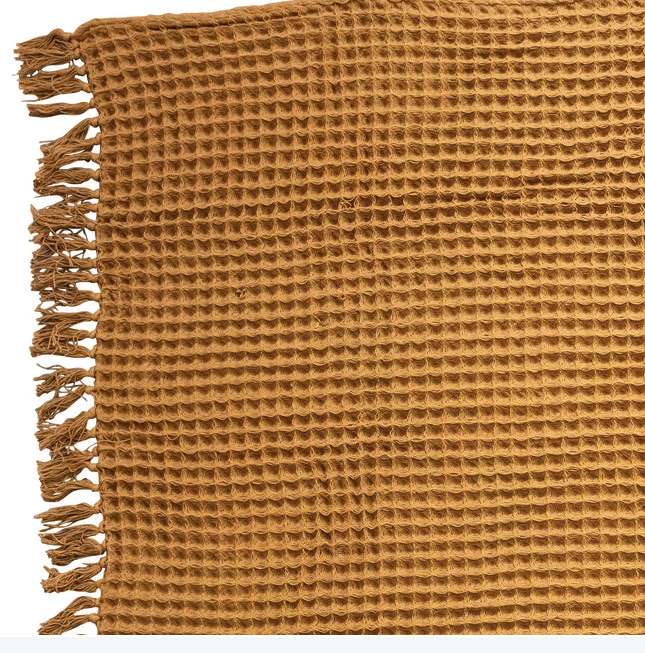 Waffle Weave Throw with Fringe, Tied with Kraft Paper & Tape