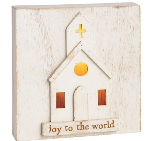 Joy To The World Light-Up Church Wooden Block