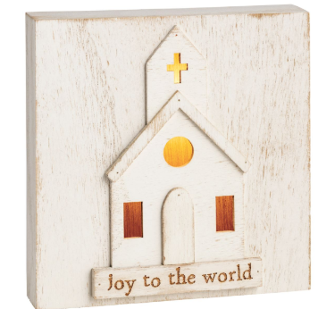 Joy To The World Light-Up Church Wooden Block
