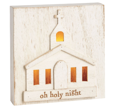 Oh Holy Night Light-Up Church Wooden Block