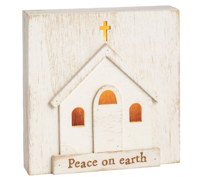 Peace On Earth Light-Up Church Wooden Block