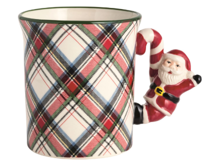 Santa Tartan Figural Handle Mug