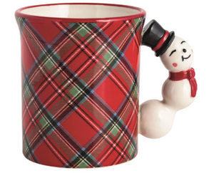Snowman Tartan Figural Handle Mug