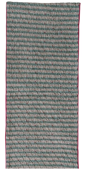 Woven Smocked Table Runner with Hand-Embroidered Beads & Velvet Piping