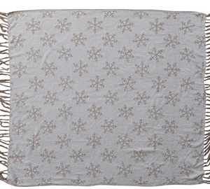 Woven Recycled Fabric Jacquard Throw with Snowflake Pattern & Fringe