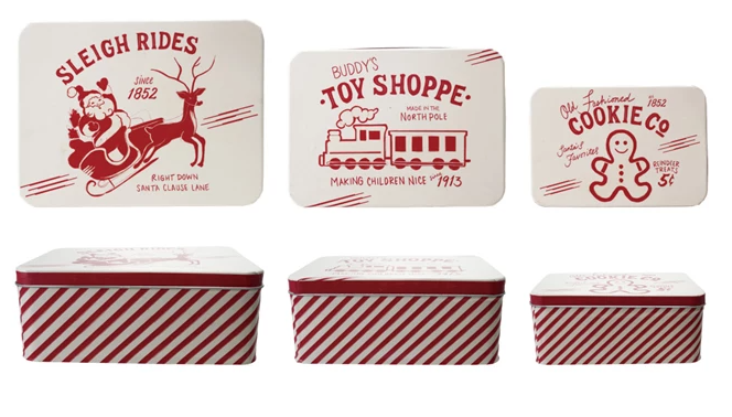 Decorative Metal Boxes with Vintage Holiday Images on Lids 3 sizes