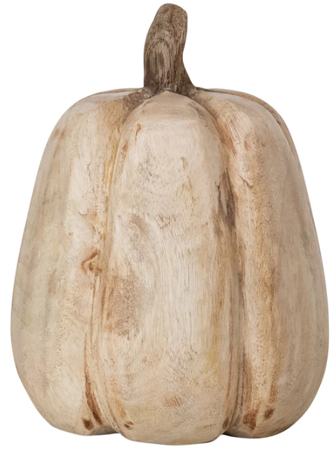 7" Carved Mango Wood Pumpkin, Natural