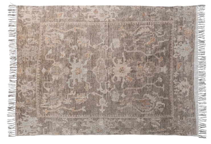 Cotton Chenille Distressed Print Rug w/ Fringe 5x7