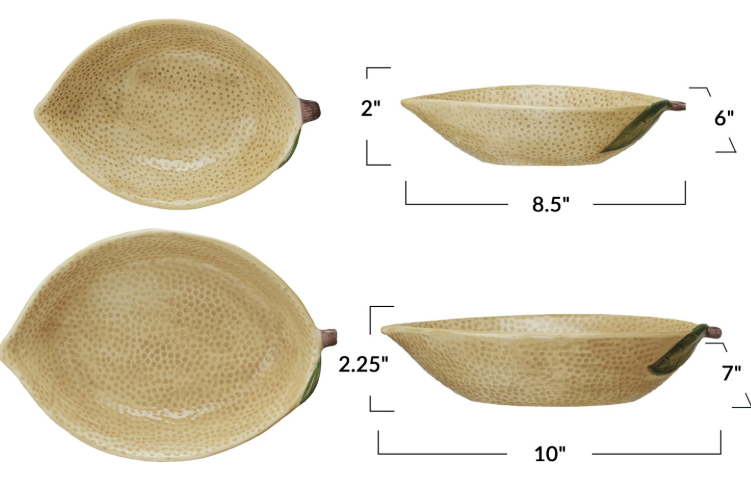 Hand-Painted Stoneware Lemon Shaped Bowls, Yellow, Set of 2