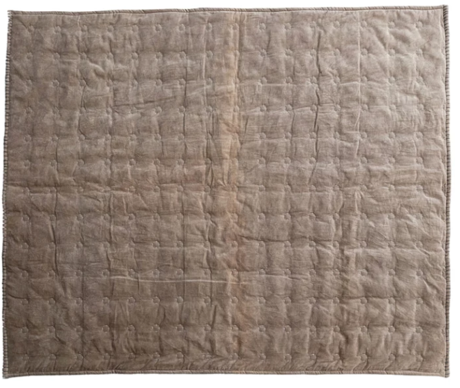 Cotton Velvet Quilted Throw w/ Blanket Stitch, Taupe