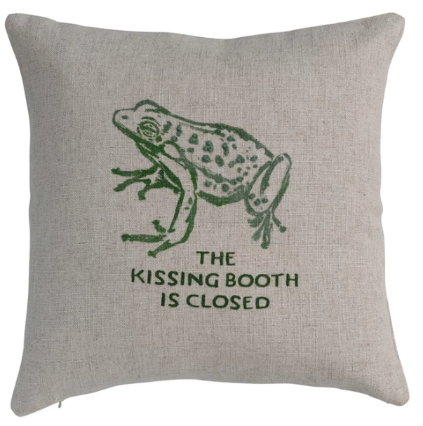 Linen Blend Printed Pillow "The Kissing Booth is Closed"