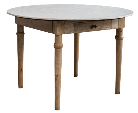 Mango Wood Table with Drawer & Marble Top
