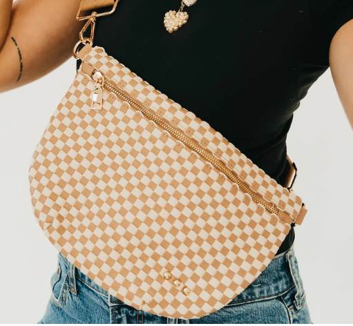 Westlyn Woven Bum Bag- Checkered Tan