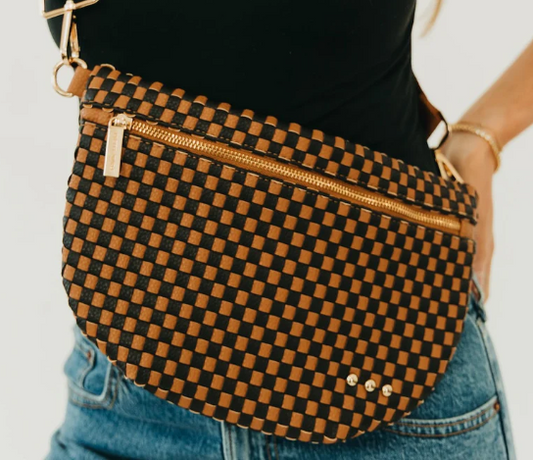 Westlyn Woven Bum Bag- Checkered Coffee
