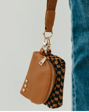 Wonderlust Woven Dual Pouch Wristlet- Coffee Checkered