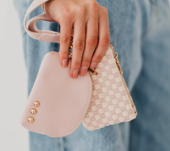 Wonderlust Woven Dual Pouch Wristlet- Blush Checkered