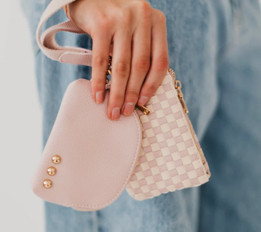 Wonderlust Woven Dual Pouch Wristlet- Blush Checkered