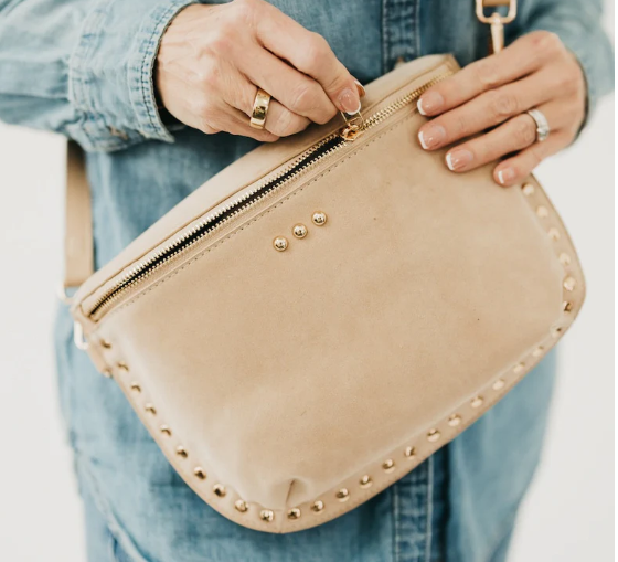 Sabrina Studded Suede Bum Bag- Oat