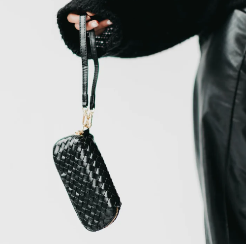 Dylan Woven Sunglass Case Wristlet- Black