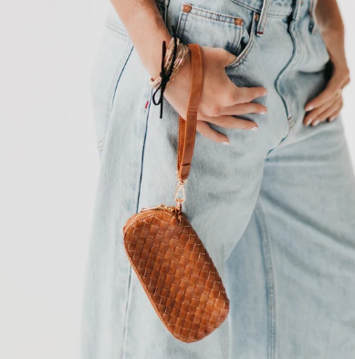 Dylan Woven Sunglass Case Wristlet- Brown