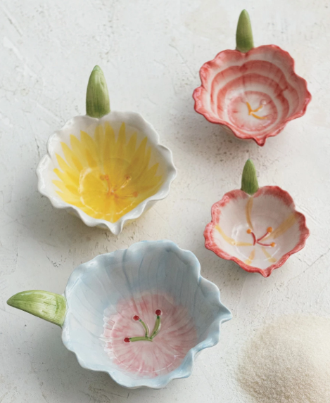 Hand-Painted Stoneware Flower Shaped Prep Bowls, Set of 4