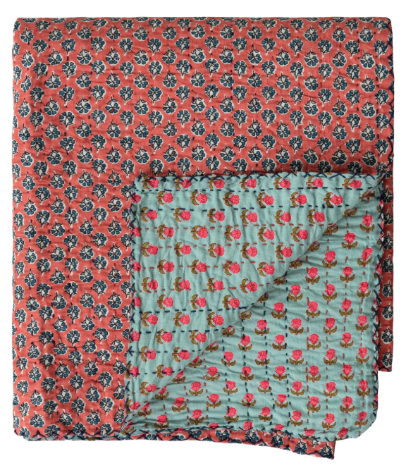 Cotton Voile Double Sided Throw with Pattern & Hand-Embroidered Kantha Stitch