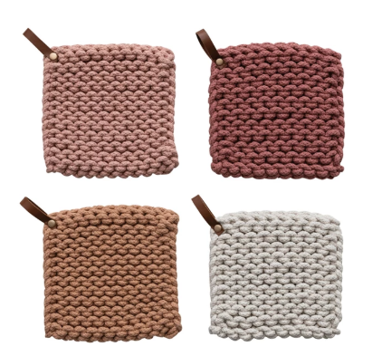 Cotton Crocheted Pot Holder w/ Leather Loop