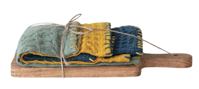 Cotton Waffle Weave Dish Cloths w/ Cheese/Cutting Board,