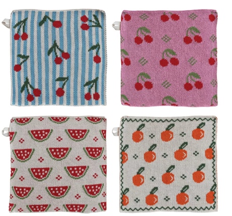 Cotton Knit Dish Cloth with Fruit Pattern