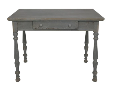 Wood Desk w/ 1 Drawer & Turned Legs, Distressed Finish, Grey
